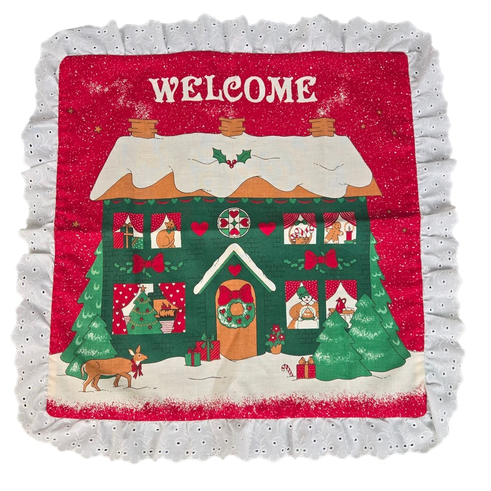 Vintage Christmas Village Fabric Panel Holiday Retro